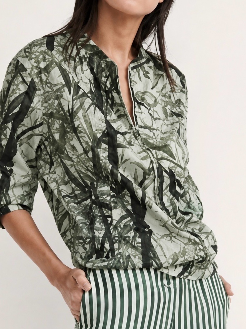 Massimo Dutti Palm Leaf Bomber Windbreaker Jacket